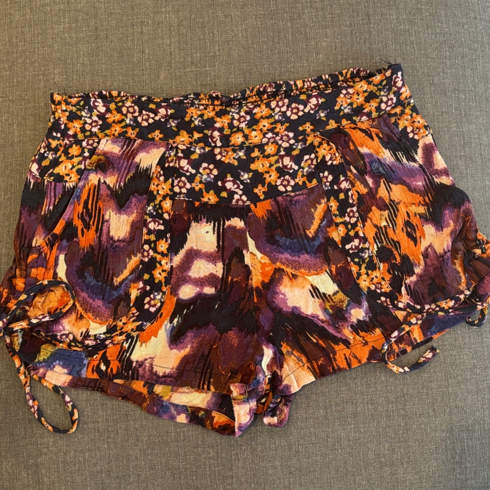 Free People Purple & Orange Abstract Floral Shorts